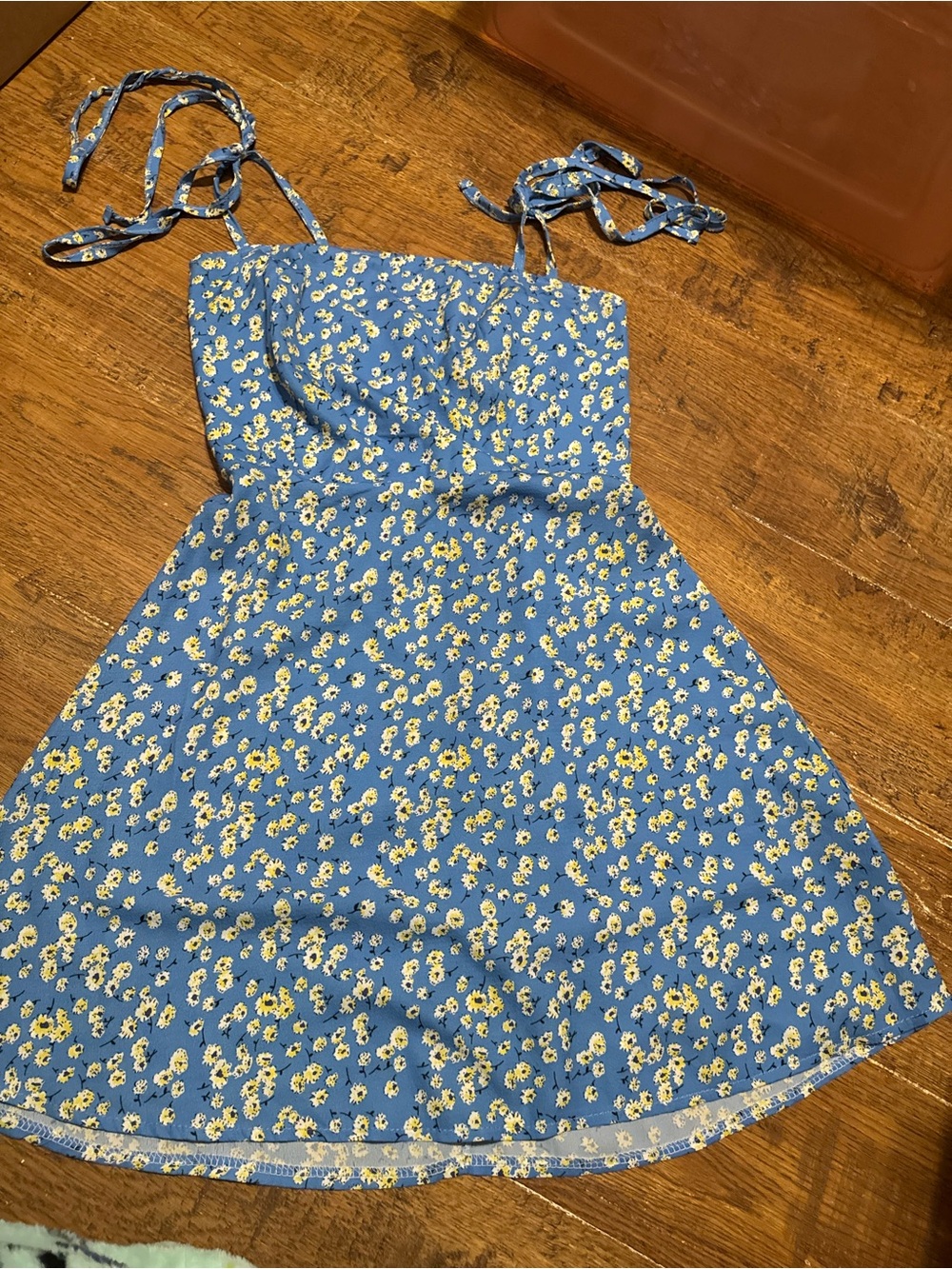 ZAFUL Blue floral print mini dress with tie straps S